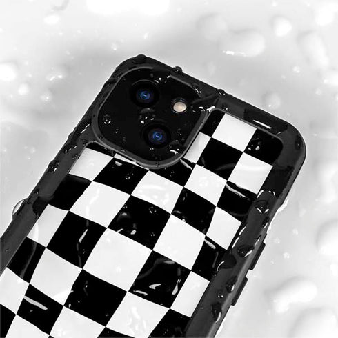 Black and White Zoomed Checkerboard iPhone 15 Plus Waterproof Case