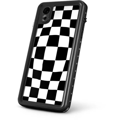 Black and White Zoomed Checkerboard iPhone XR Waterproof Case