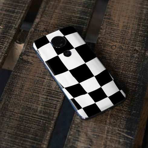 Black and White Zoomed Checkerboard Moto E5 Plus Skin