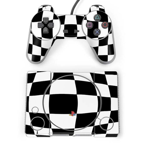 Black and White Zoomed Checkerboard PlayStation Classic Bundle Skin