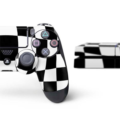 Black and White Zoomed Checkerboard PS4 Console and Controller Bundle Skin