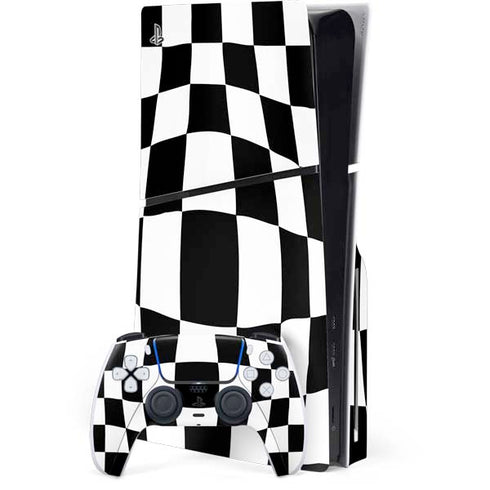 Black and White Zoomed Checkerboard PS5 Slim Disk Bundle Skin