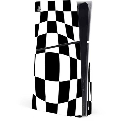 Black and White Zoomed Checkerboard PS5 Slim Disk Console Skin