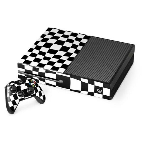 Black and White Zoomed Checkerboard Xbox One Console and Controller Bundle Skin
