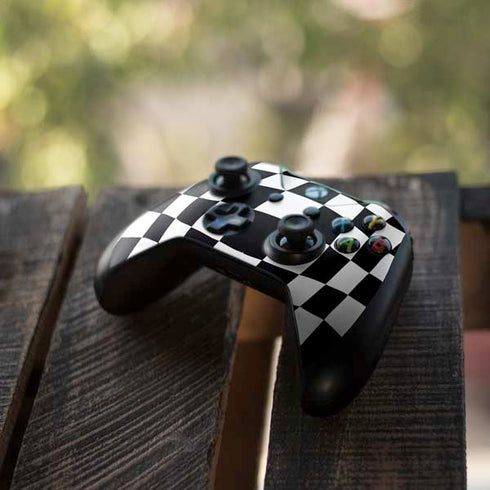 Black and White Zoomed Checkerboard Xbox One X Controller Skin