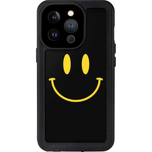 Black Happy Face iPhone 14 Pro Waterproof Case