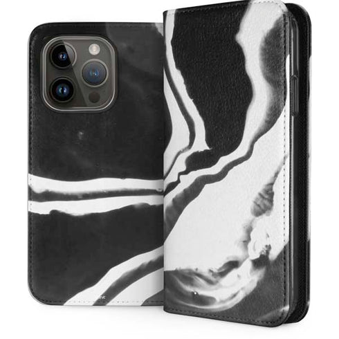 Black Marble Ink iPhone 14 Pro Folio Case