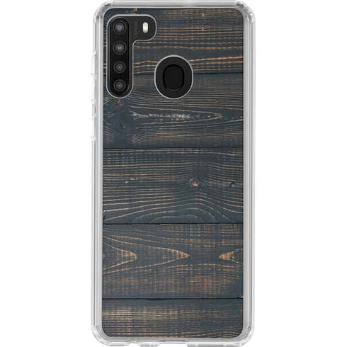 Black Painted Wood Galaxy A21 Clear Case