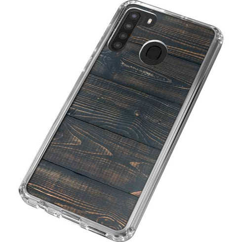 Black Painted Wood Galaxy A21 Clear Case