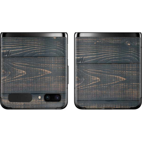 Black Painted Wood Galaxy Z Flip Skin