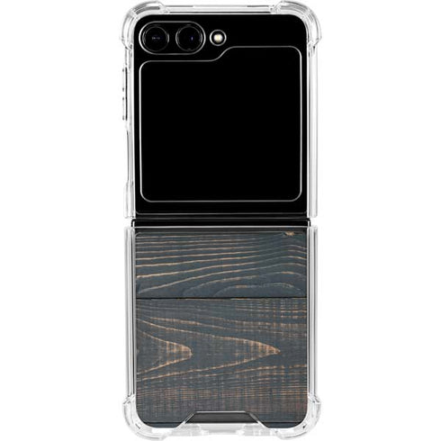 Black Painted Wood Galaxy Z Flip5 5G Clear Case