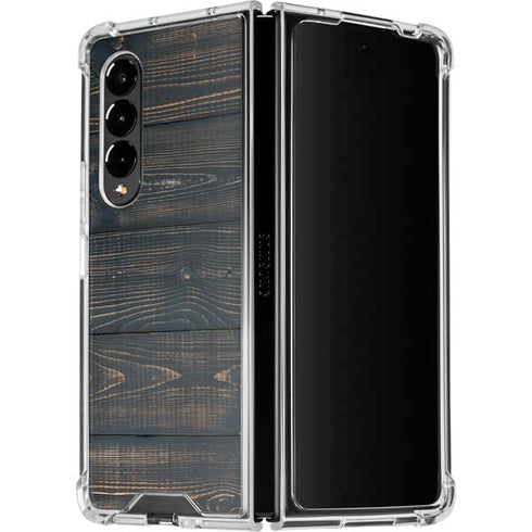 Black Painted Wood Galaxy Z Fold4 5G Clear Case