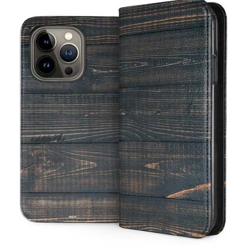 Black Painted Wood iPhone 13 Pro Folio Case