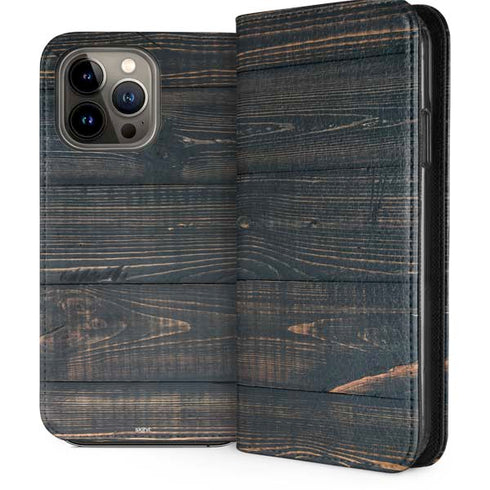 Black Painted Wood iPhone 13 Pro Max Folio Case