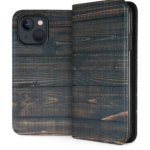 Black Painted Wood iPhone 14 Plus Folio Case