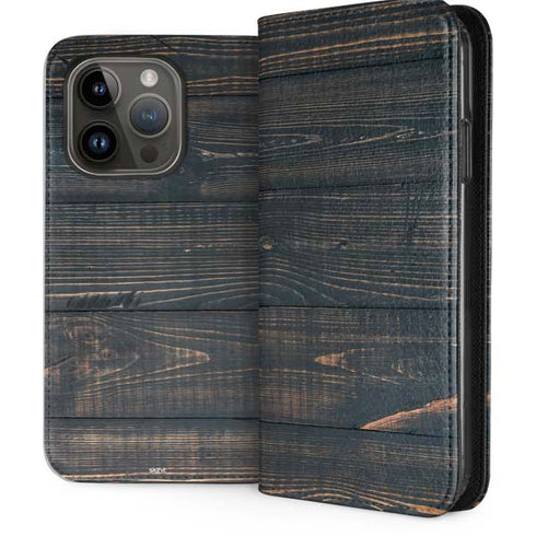 Black Painted Wood iPhone 14 Pro Folio Case