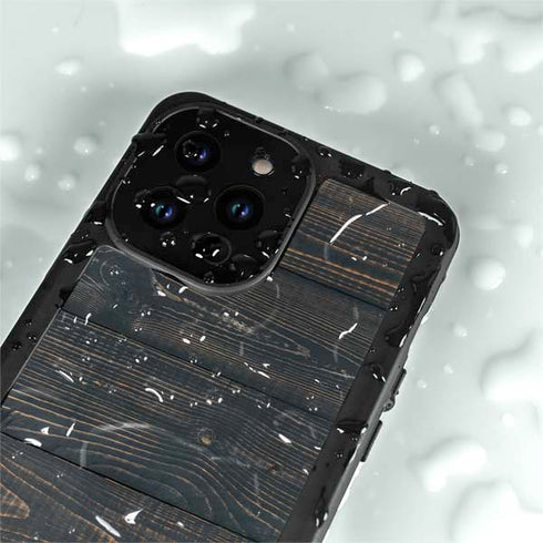 Black Painted Wood iPhone 14 Pro Waterproof Case