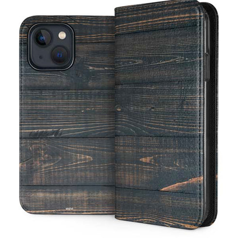 Black Painted Wood iPhone 15 Plus Folio Case