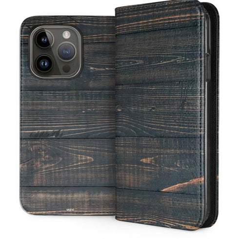 Black Painted Wood iPhone 15 Pro Folio Case