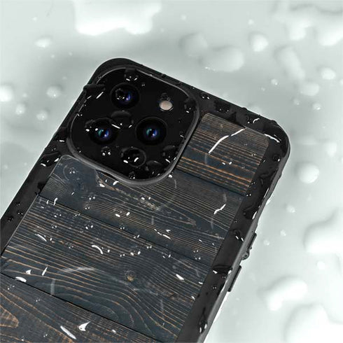 Black Painted Wood iPhone 15 Pro Waterproof Case