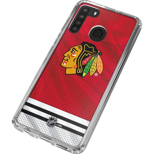 NHL Blackhawks Red Stripes Galaxy A21 Clear Case