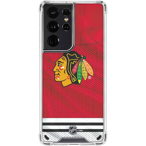 NHL Blackhawks Red Stripes Galaxy S21 Ultra 5G Clear Case