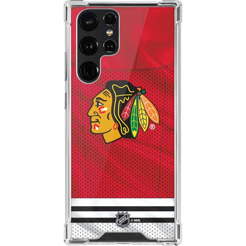 NHL Blackhawks Red Stripes Galaxy S22 Ultra Clear Case