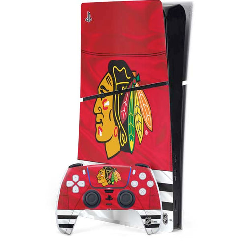NHL Blackhawks Red Stripes PS5 Slim Digital Edition Bundle Skin