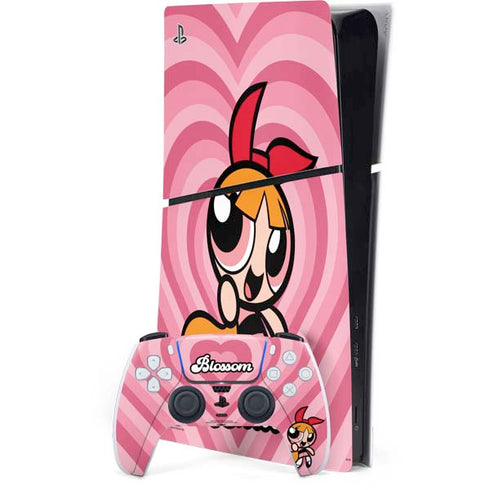 Cartoon Network Powerpuff Girls Blossom Pink Hearts PS5 Slim Digital Edition Bundle Skin