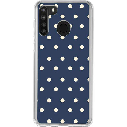 Blue and Cream Polka Dots Galaxy A21 Clear Case