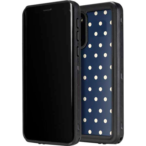 Blue and Cream Polka Dots Galaxy S20 Waterproof Case