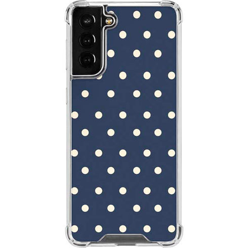 Blue and Cream Polka Dots Galaxy S21 FE Clear Case
