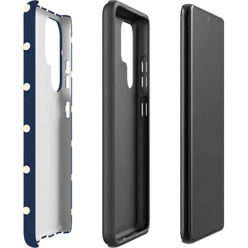 Blue and Cream Polka Dots Galaxy S22 Ultra Pro Case