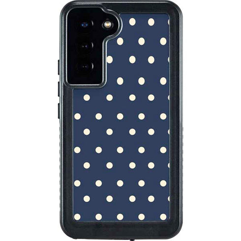 Blue and Cream Polka Dots Galaxy S23 Plus Waterproof Case