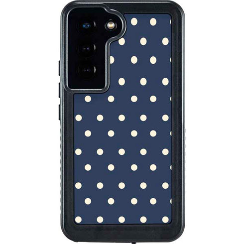 Blue and Cream Polka Dots Galaxy S23 Waterproof Case