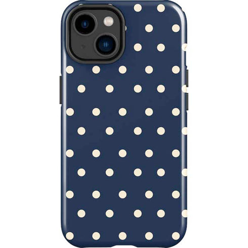 Blue and Cream Polka Dots iPhone 15 Plus Impact Case