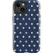 Blue and Cream Polka Dots iPhone 15 Plus Impact Case