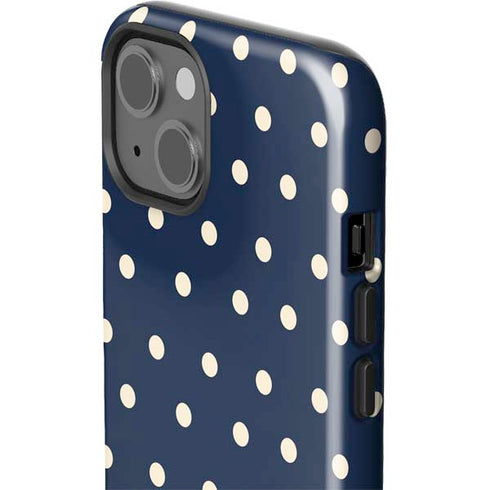 Blue and Cream Polka Dots iPhone 15 Plus Impact Case