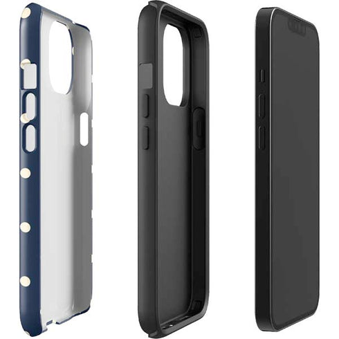 Blue and Cream Polka Dots iPhone 15 Plus Impact Case