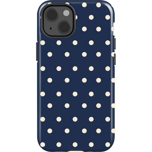 Blue and Cream Polka Dots iPhone 14 Impact Case