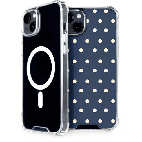 Blue and Cream Polka Dots iPhone 15 Plus MagSafe Case
