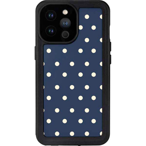 Blue and Cream Polka Dots iPhone 14 Pro Max Waterproof Case