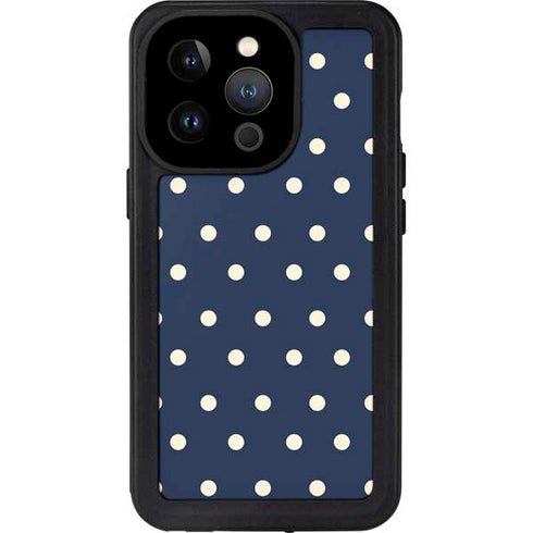 Blue and Cream Polka Dots iPhone 14 Pro Waterproof Case