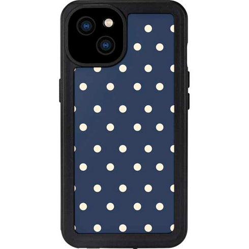 Blue and Cream Polka Dots iPhone 15 Plus Waterproof Case