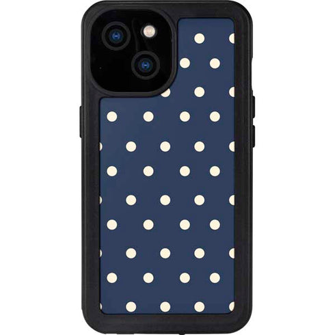 Blue and Cream Polka Dots iPhone 15 Waterproof Case