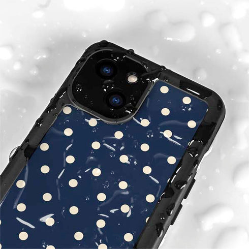 Blue and Cream Polka Dots iPhone 15 Waterproof Case