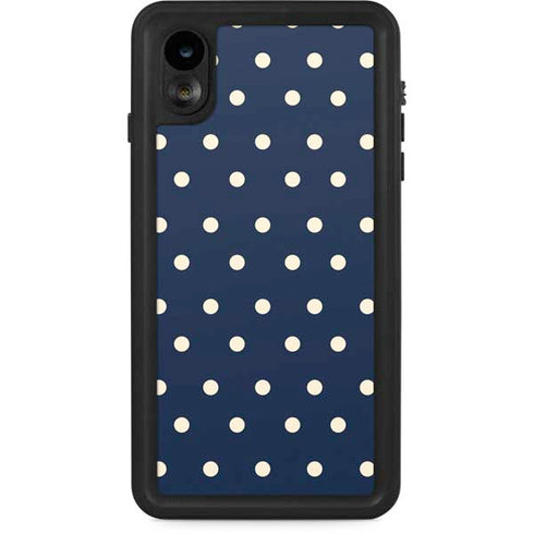 Blue and Cream Polka Dots iPhone XR Waterproof Case