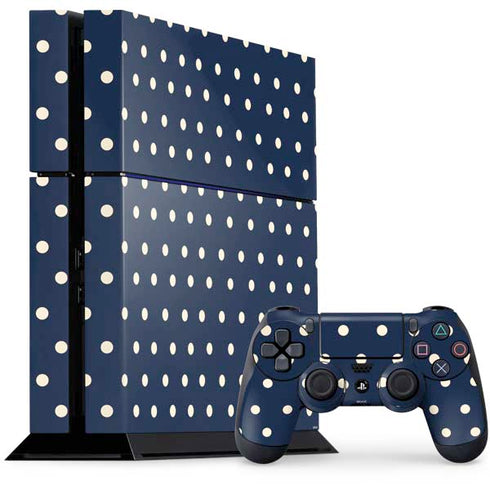 Blue and Cream Polka Dots PS4 Console and Controller Bundle Skin