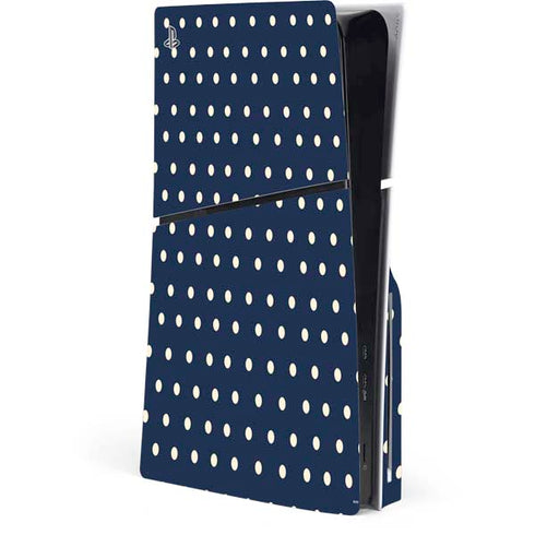 Blue and Cream Polka Dots PS5 Slim Disk Console Skin