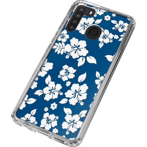 Blue and White Galaxy A21 Clear Case